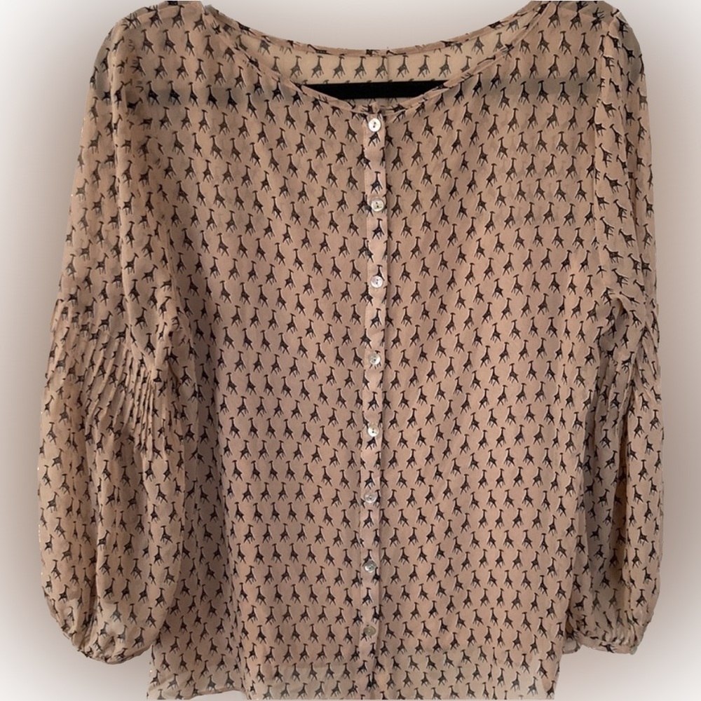 FREE Women’s Giraffe Print Sheer Button-Up Long Sleeve Blouse